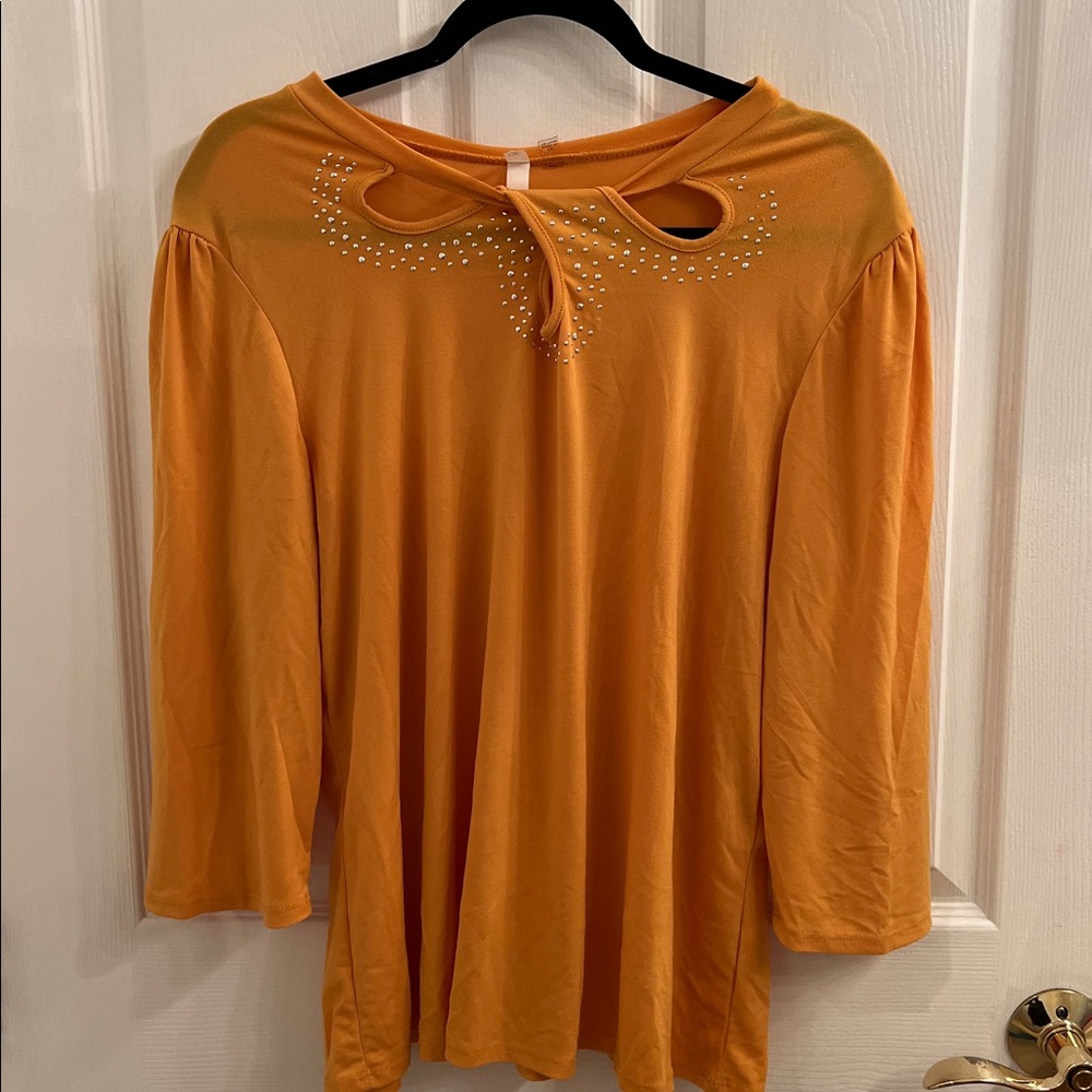 NY Collection Orange Blouse with Rhinestone Detail